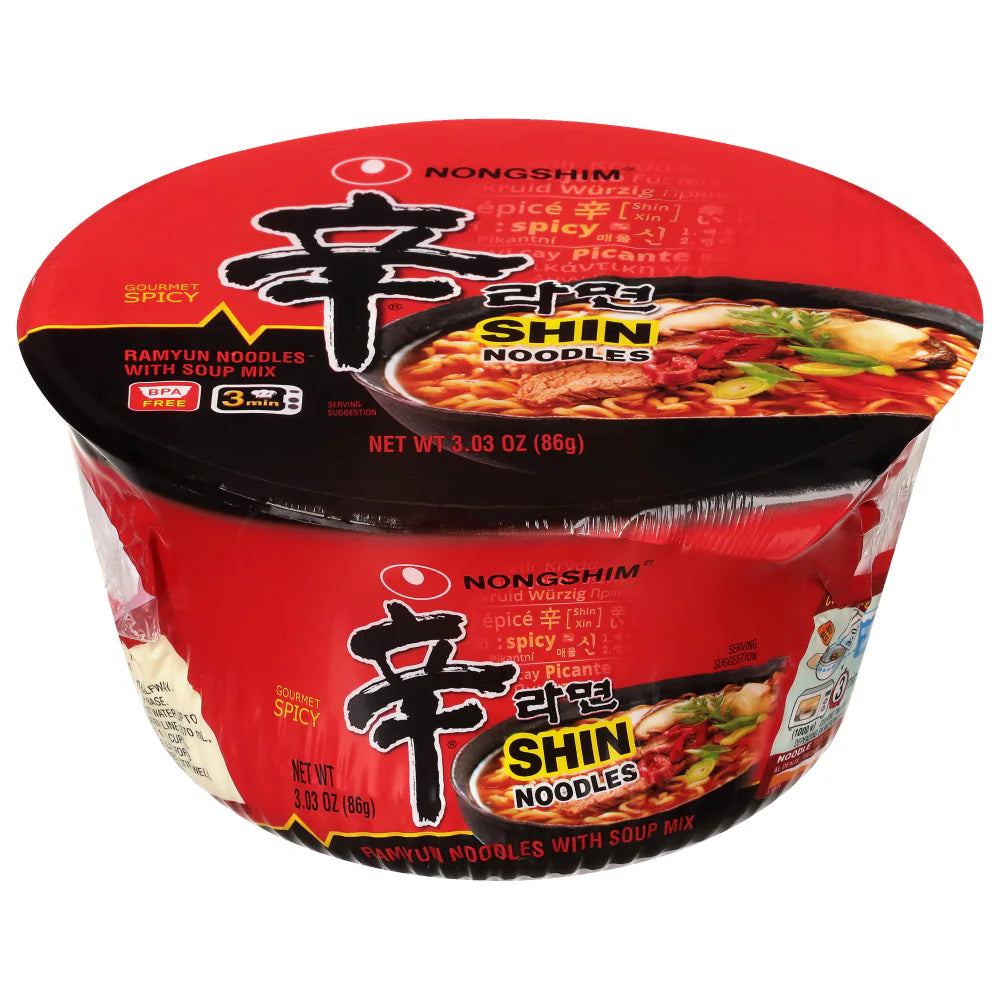 Nongshim Shin Ramyun Bowl Noodles, Spicy Korean Signature Instant Ramyun, Microwaveable Bowl, 3.03 oz