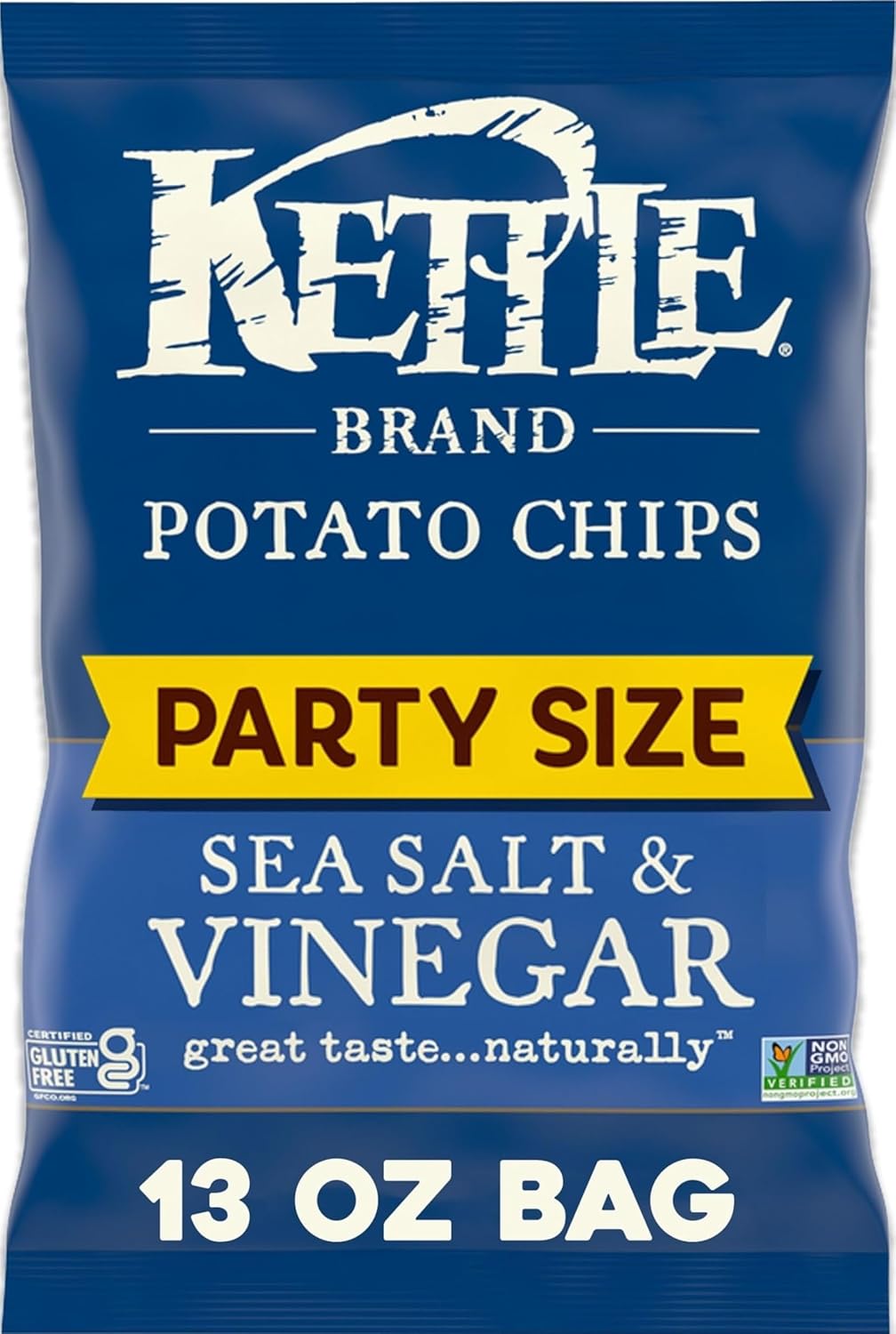 Kettle Brand Potato Chips, Sea Salt & Vinegar Kettle Chips, Party Size, 13 Oz