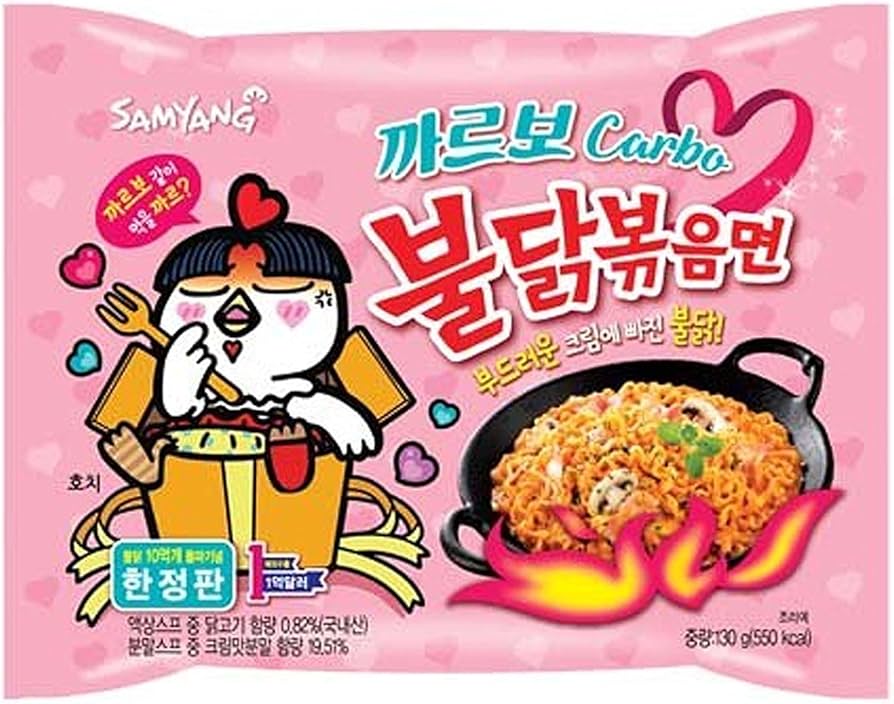 Samyang Buldak Spicy Ramen, Hot Chicken Ramen, Korean Stir-Fried Instant Noodle, Carbonara, 4.58 oz