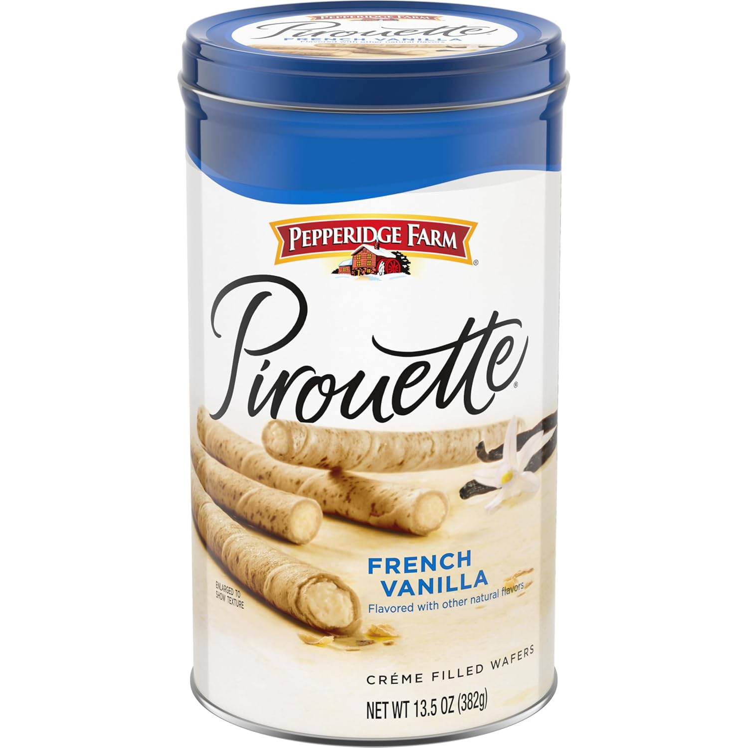 Pepperidge Farm Pirouette Cookies, French Vanilla Flavored Crème Filled Wafers, 13.5 Oz Tin