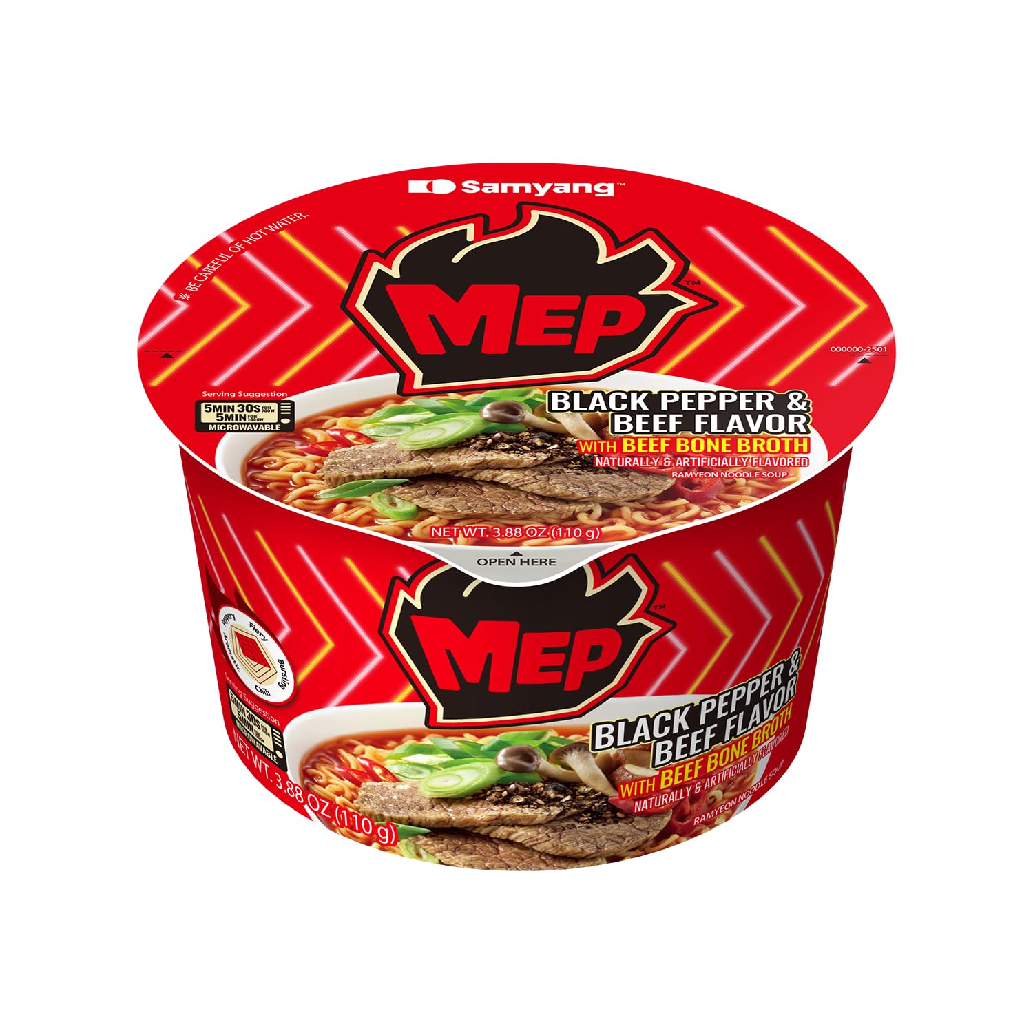 Samyang MEP Black Pepper Beef Ramen, Spicy Korean Instant Bowl Noodle Soup, 3.88 oz