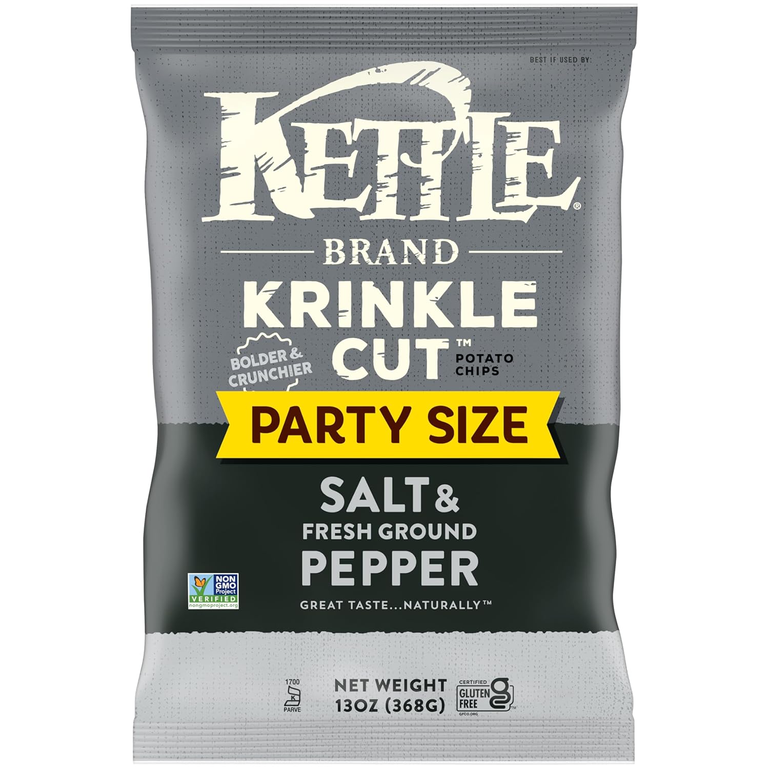 Kettle Brand Potato Chips, Krinkle Cut, Salt & Ground Pepper Kettle Chips, Party Size, 13 Oz
